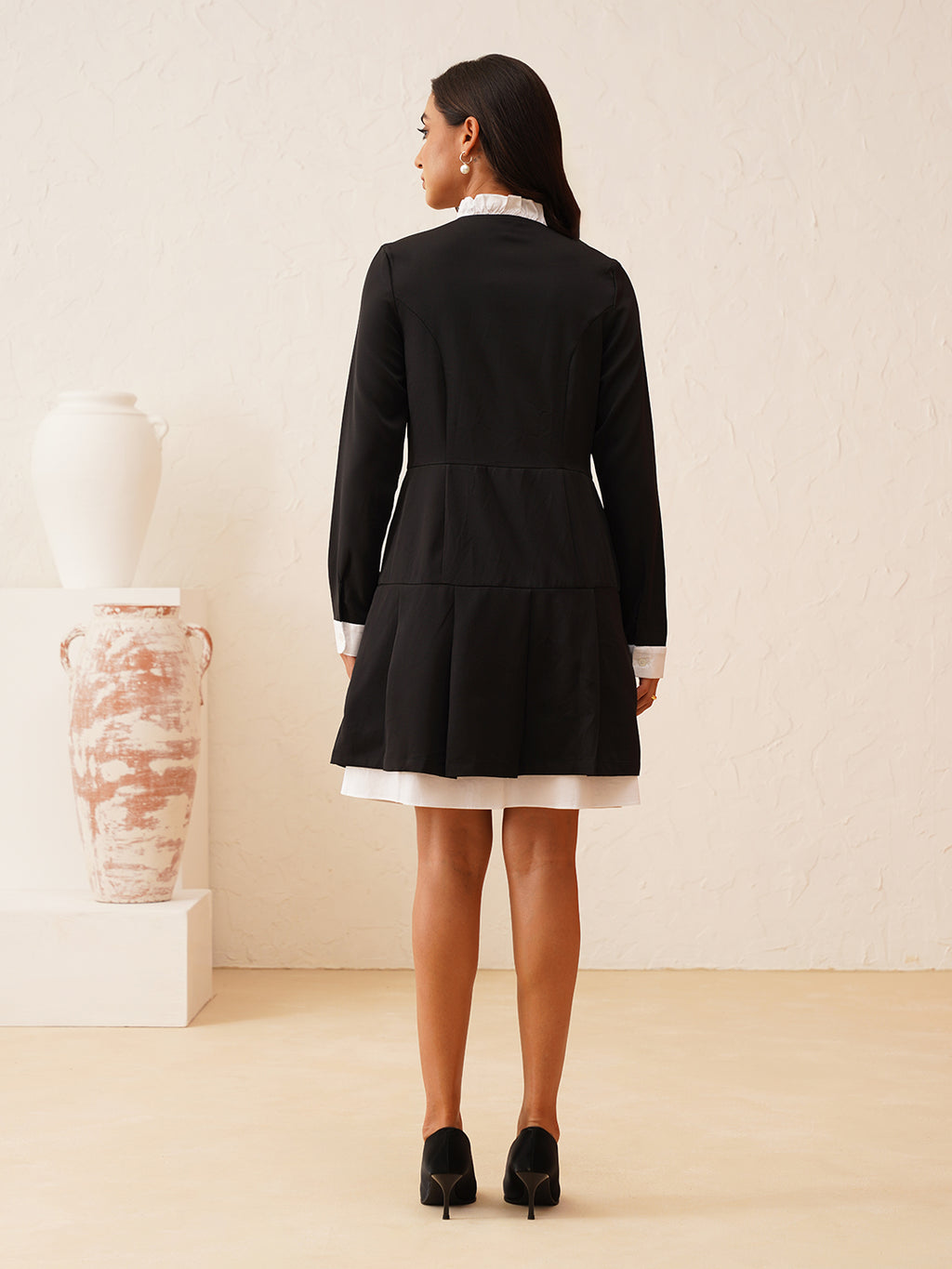 High Neck Full & Ruffled Sleeve Front Buttons Dress Beatnik India