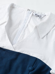 Beatnik White & Blue Bishop Sleeve Office to Outing Dress Beatnik India