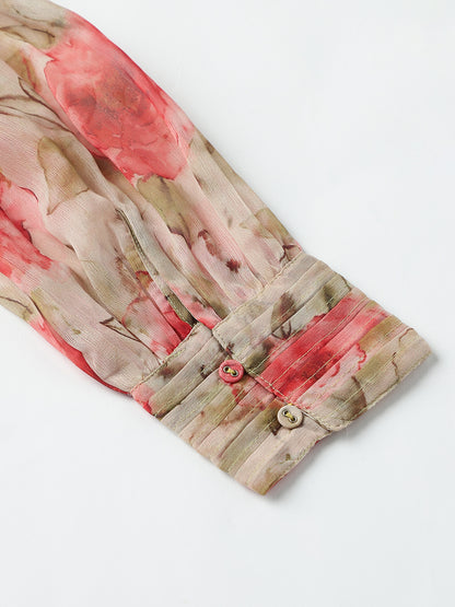 Beatnik Chiffon Floral Printed Bishop Sleeve Dress Beatnik India
