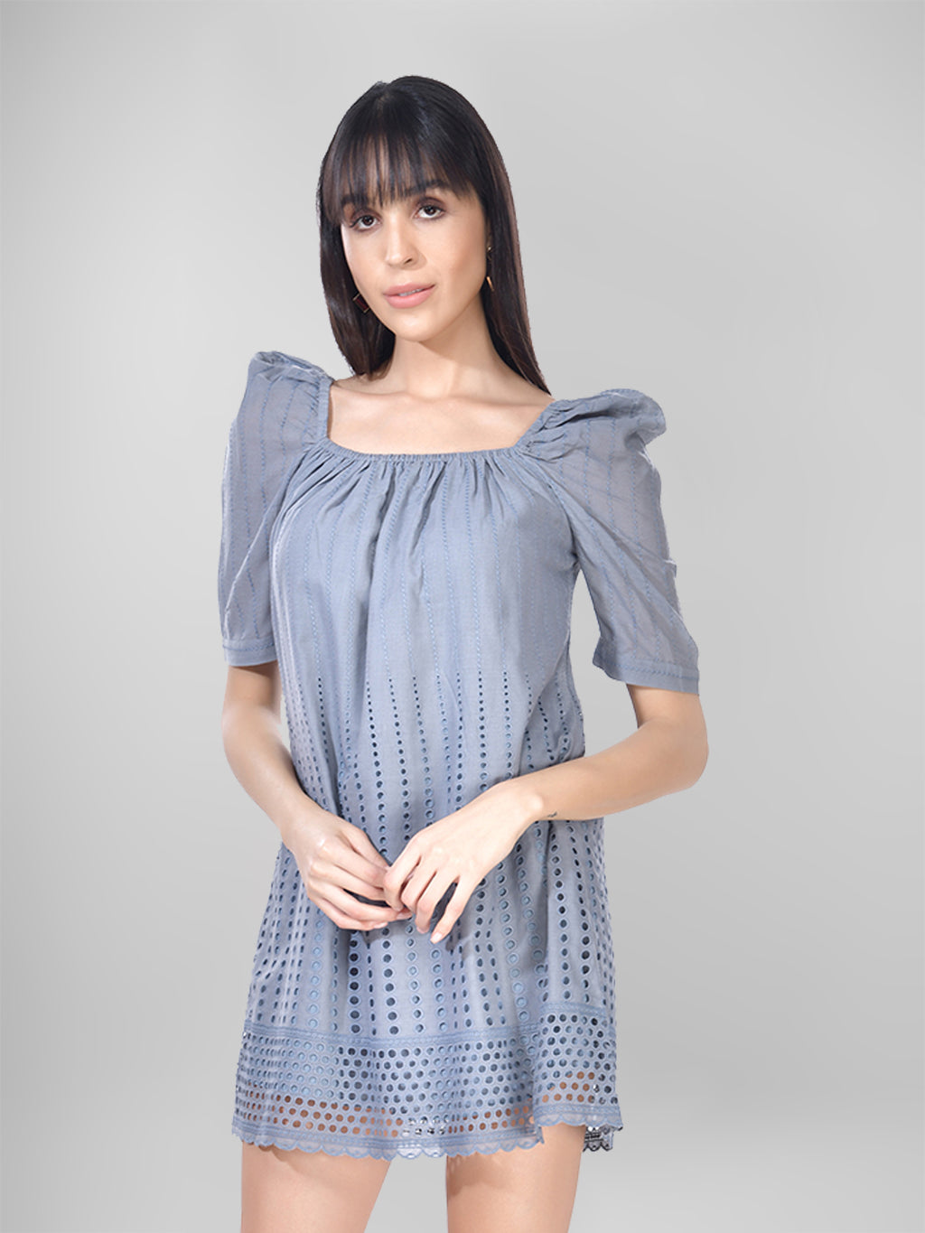Beatnik Cotton Round Neck Grey Womens Dresses