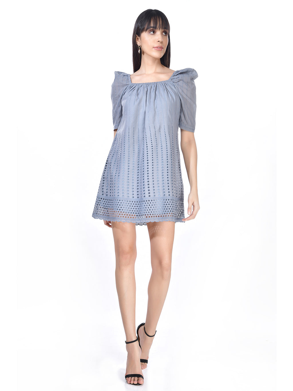 Beatnik Cotton Round Neck Grey Womens Dresses
