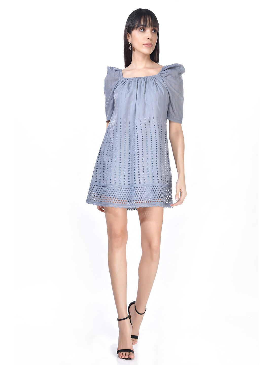 Beatnik Cotton Round Neck Grey Womens Dresses