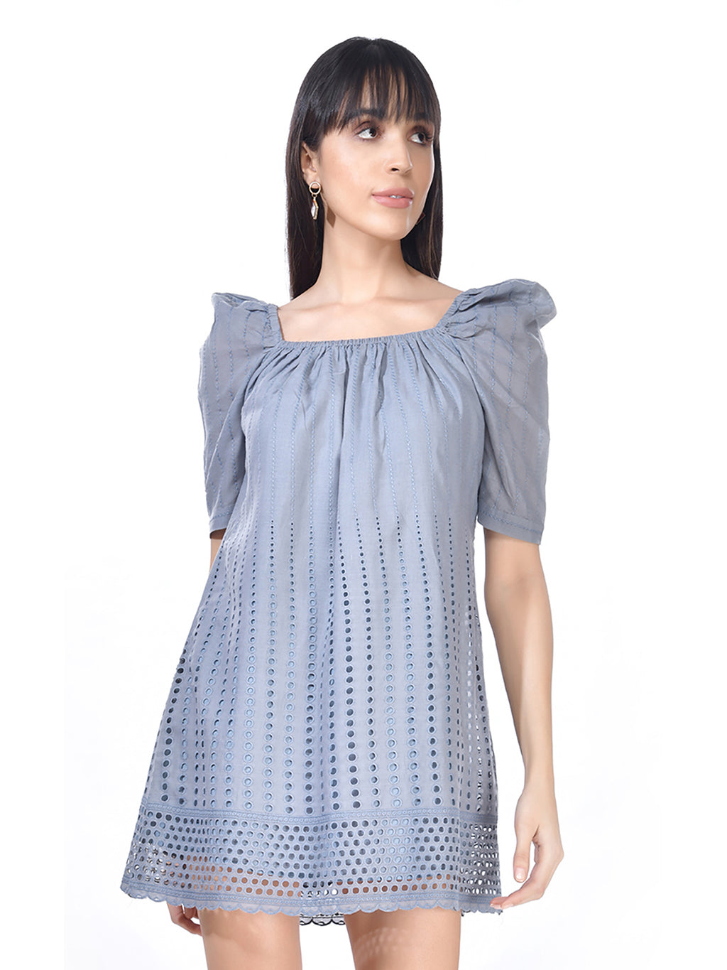 Beatnik Cotton Round Neck Grey Womens Dresses