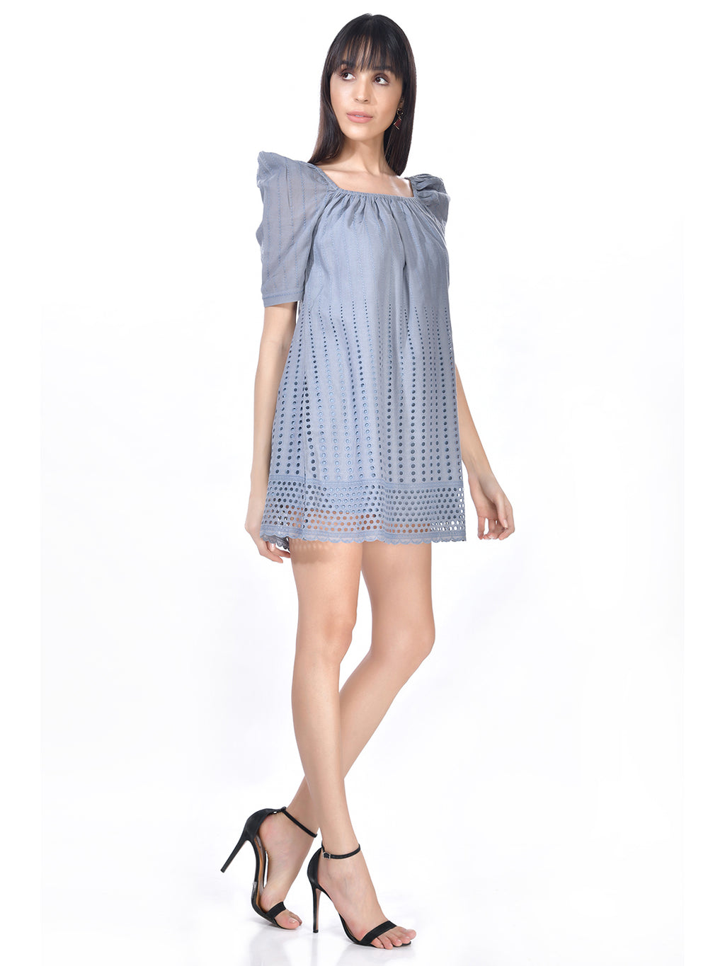 Beatnik Cotton Round Neck Grey Womens Dresses