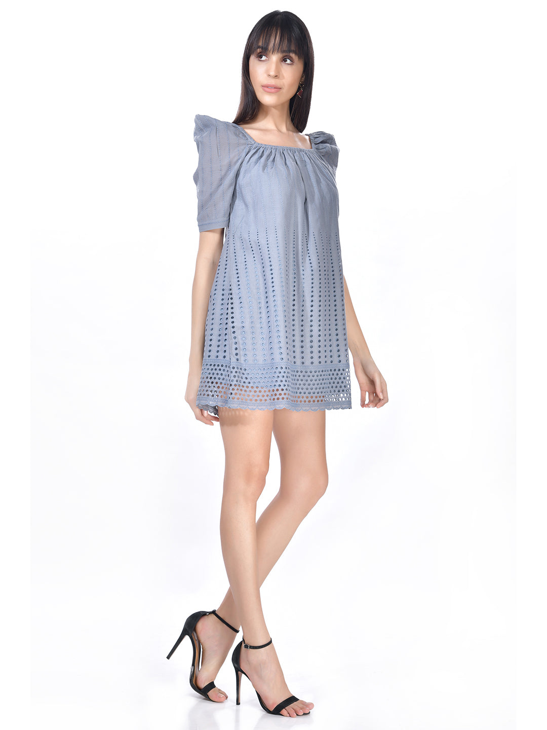 Beatnik Cotton Round Neck Grey Womens Dresses