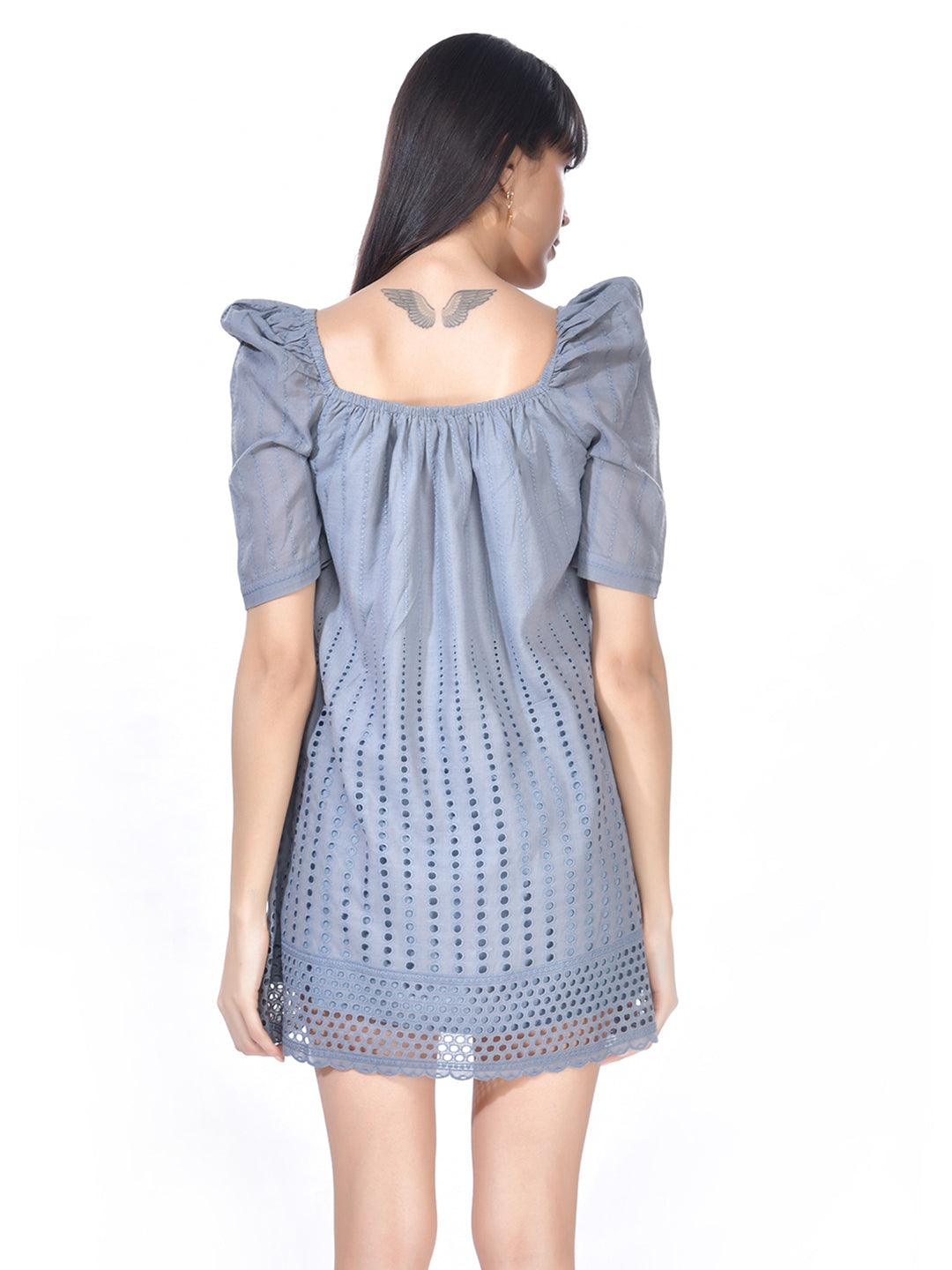 Beatnik Cotton Round Neck Grey Womens Dresses