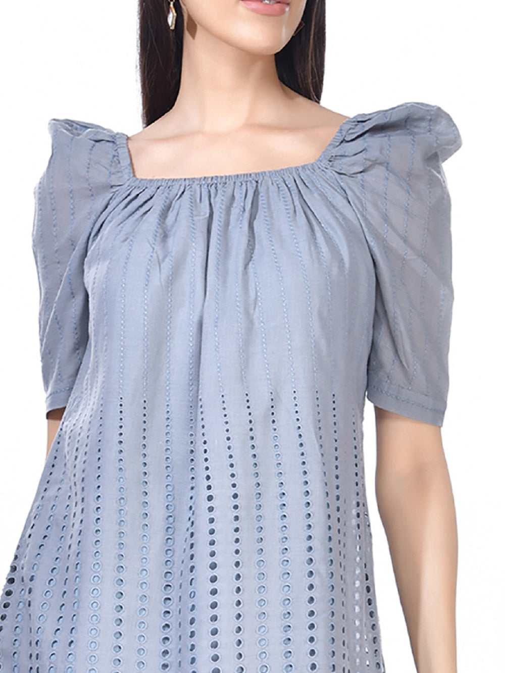 Beatnik Cotton Round Neck Grey Womens Dresses Beatnik India