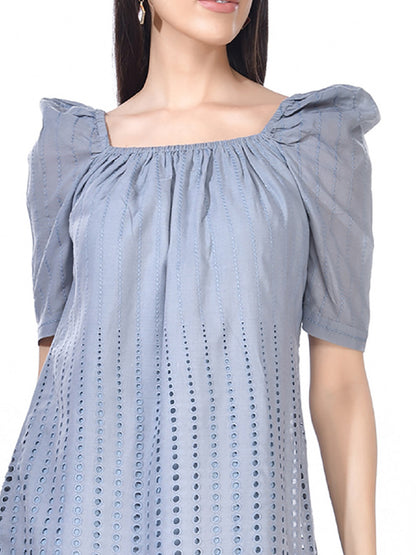 Beatnik Cotton Round Neck Grey Womens Dresses Beatnik India
