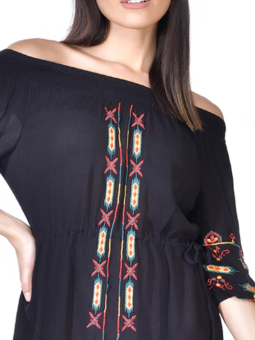 Beatnik Cotton Off-shoulder Black Womens Dresses Beatnik India