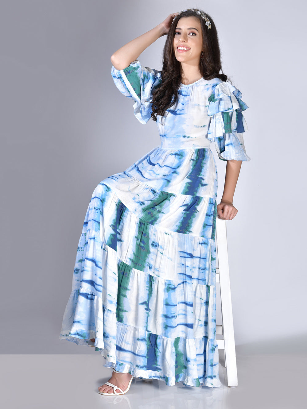 Beatnik Cotton Boat Neck Sky Blue Womens Dresses Beatnik India