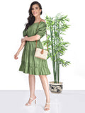 Beatnik Cotton Off-shoulder Green Womens Dresses Beatnik India