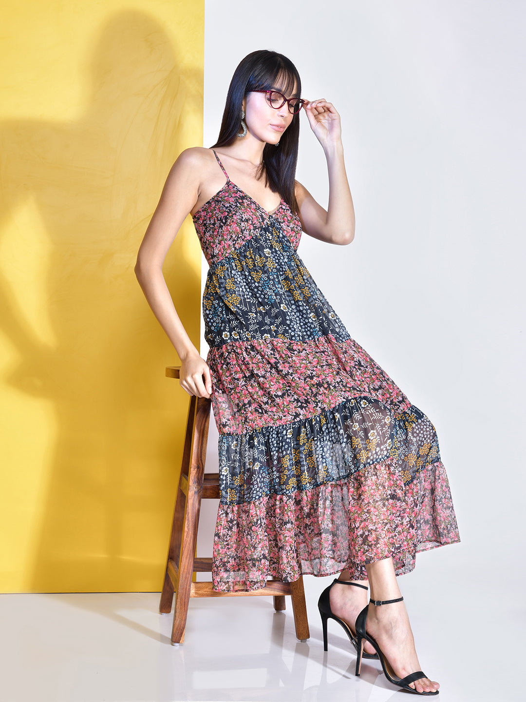 Beatnik Polyester V-neck Brown Womens Dresses Beatnik India