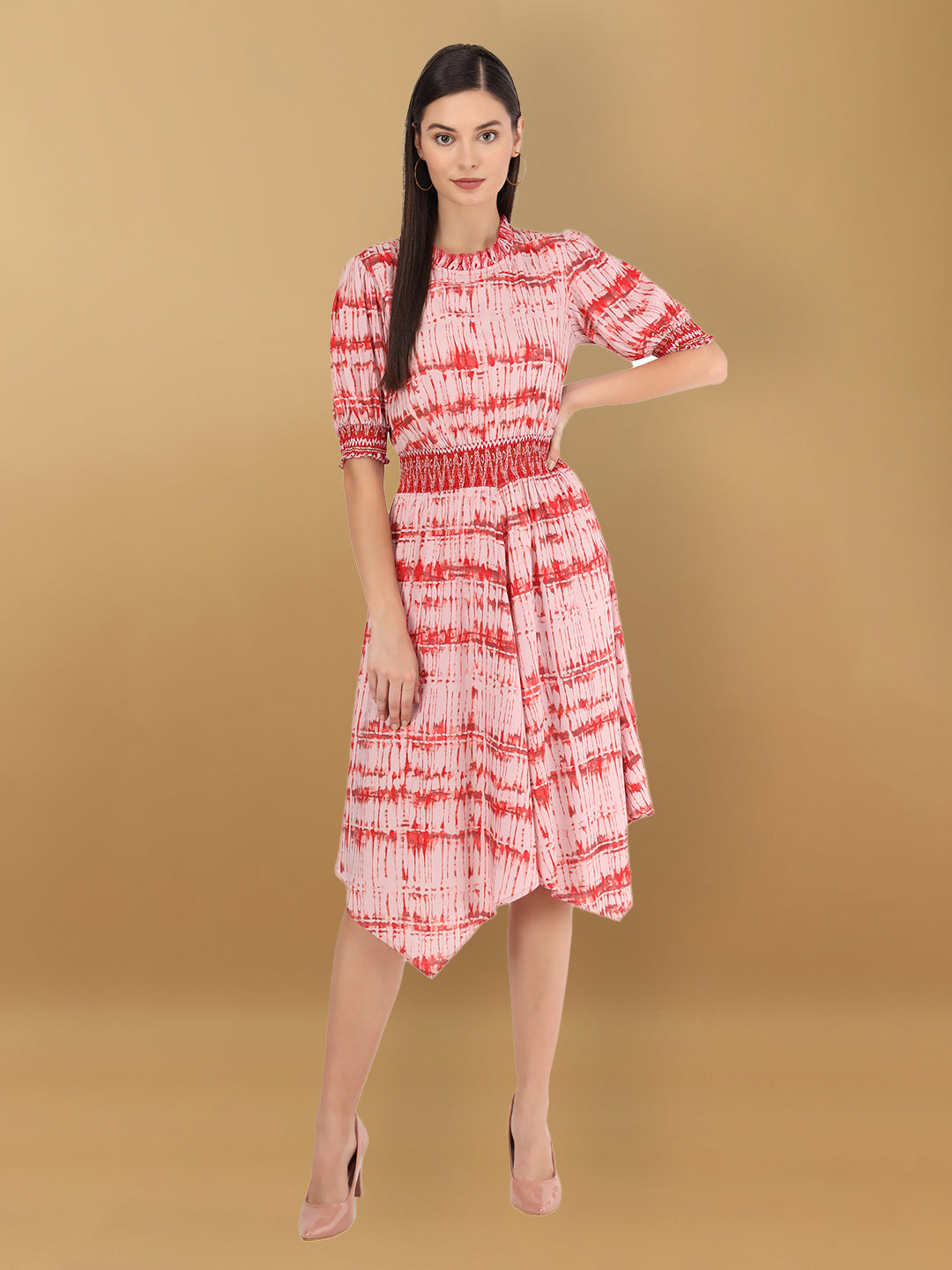 Beatnik Cotton Blend Round Neck Pink Womens Dresses Beatnik India