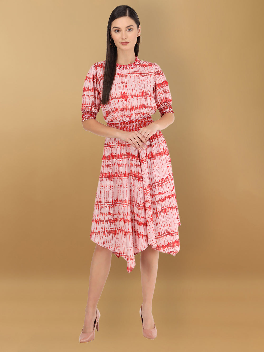 Beatnik Cotton Blend Round Neck Pink Womens Dresses Beatnik India