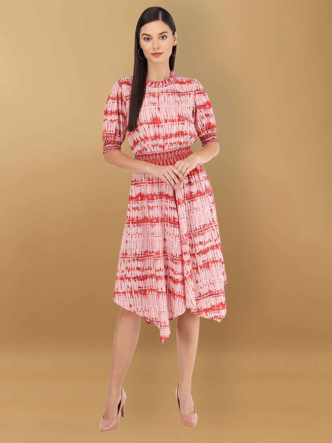 Beatnik Cotton Blend Round Neck Pink Womens Dresses Beatnik India