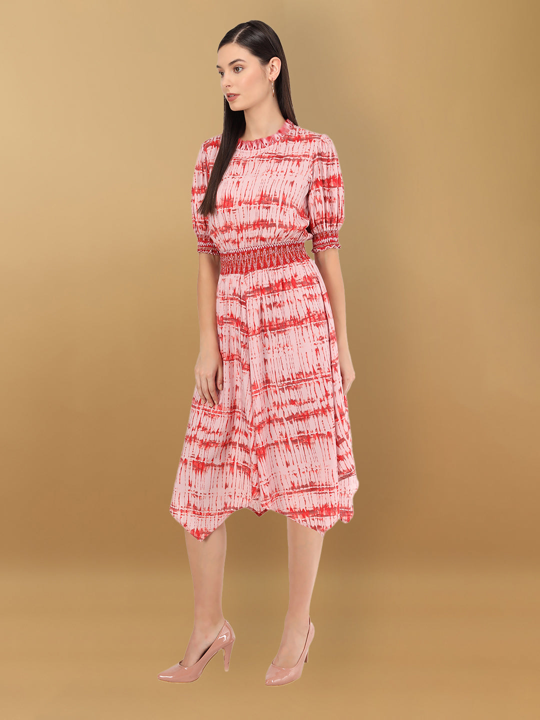 Beatnik Cotton Blend Round Neck Pink Womens Dresses Beatnik India