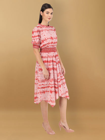 Beatnik Cotton Blend Round Neck Pink Womens Dresses Beatnik India