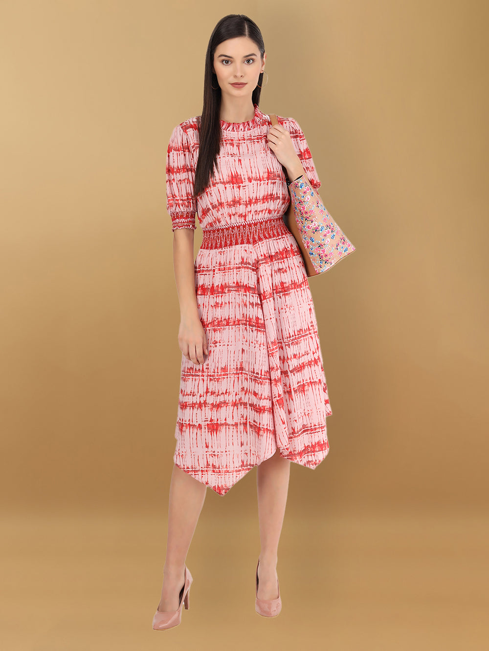 Beatnik Cotton Blend Round Neck Pink Womens Dresses Beatnik India