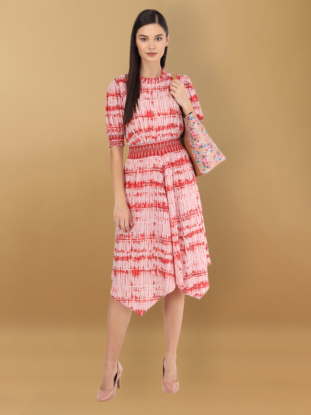 Beatnik Cotton Blend Round Neck Pink Womens Dresses Beatnik India