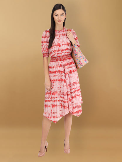 Beatnik Cotton Blend Round Neck Pink Womens Dresses Beatnik India