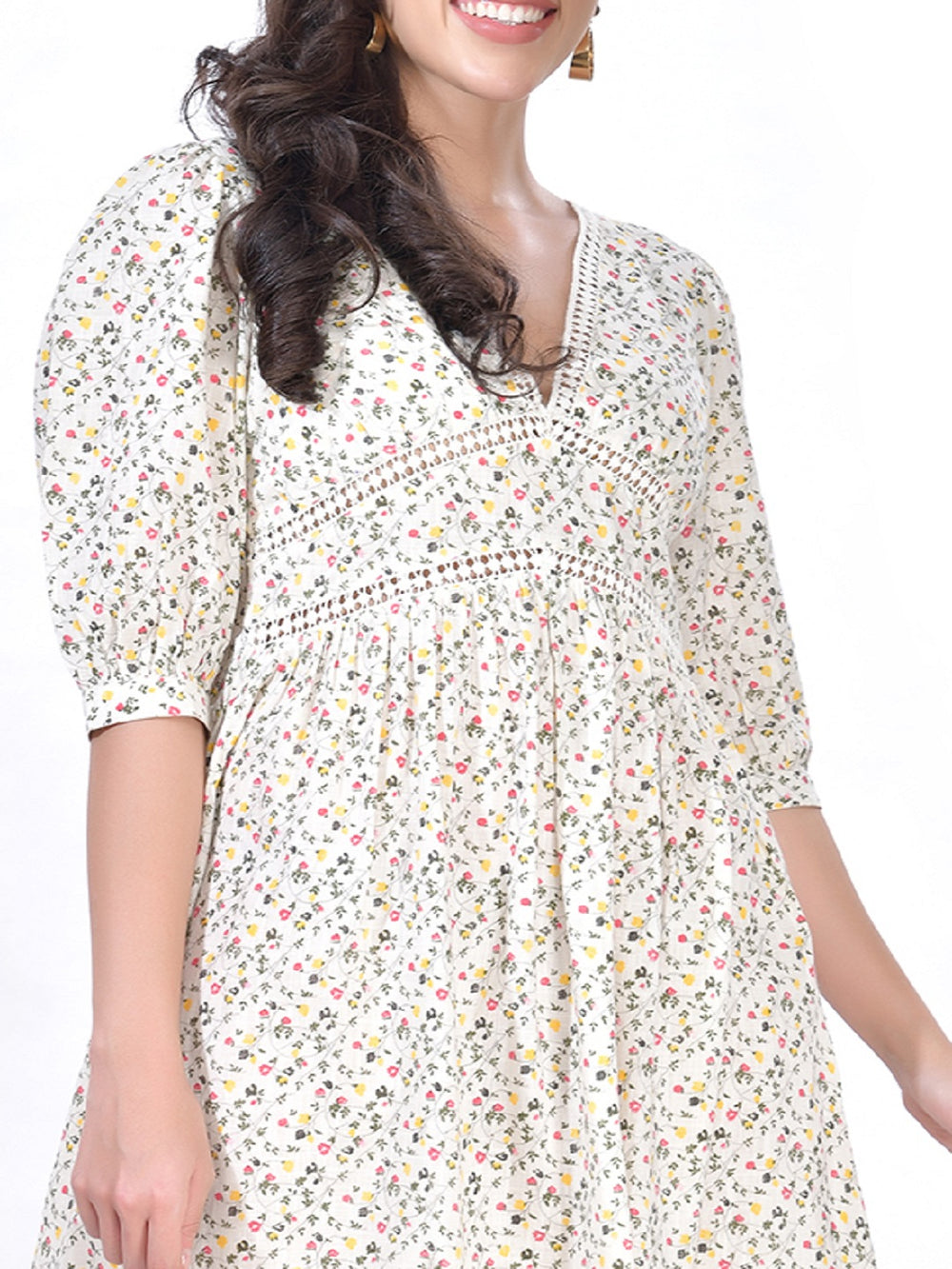 Beatnik Cotton V-neck White Womens Dresses Beatnik India