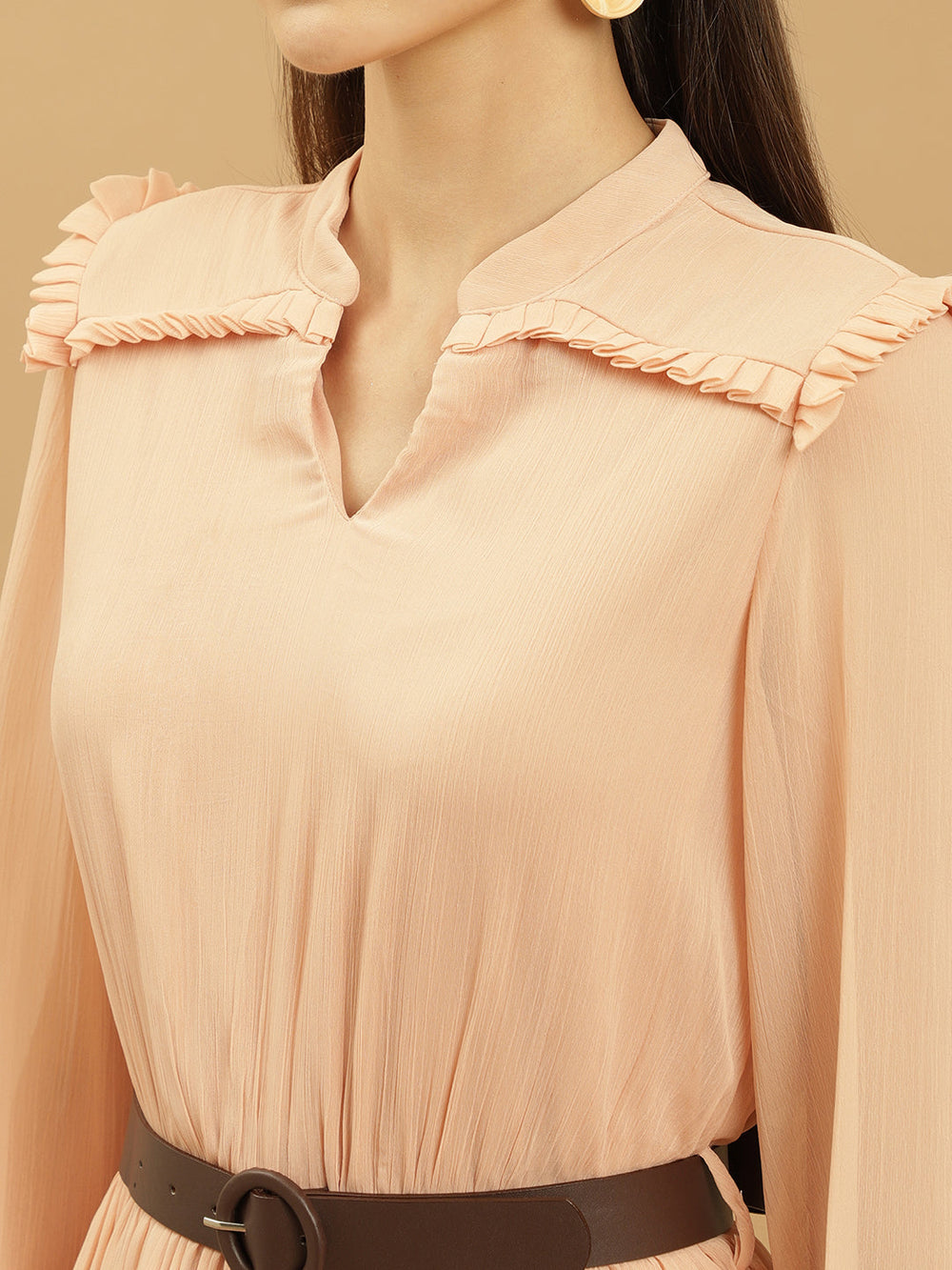 Frill Detail with Belt Peasant Maxi Dress Beatnik India