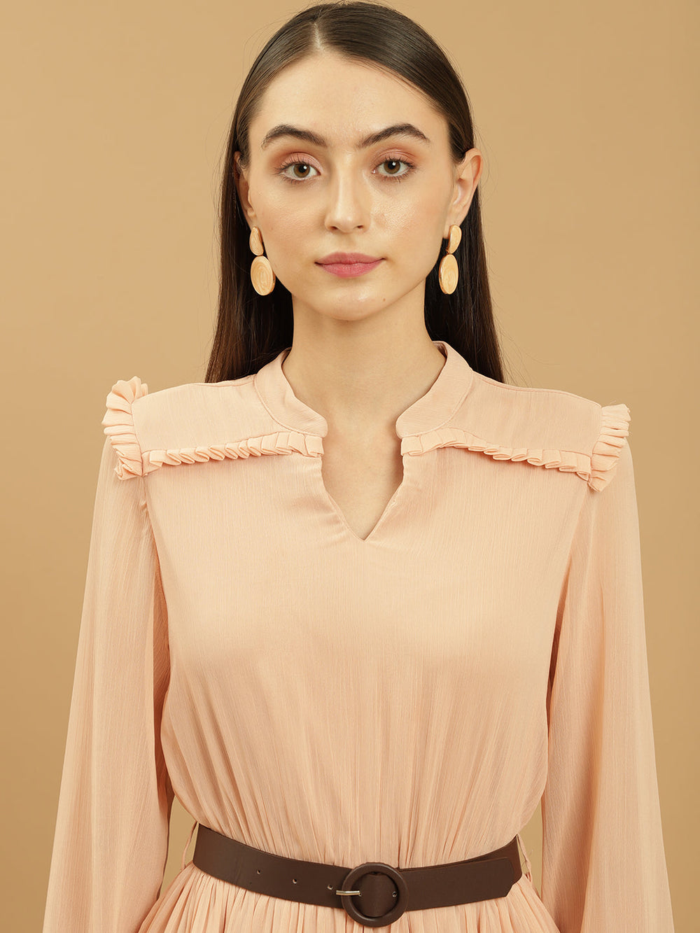 Frill Detail with Belt Peasant Maxi Dress Beatnik India