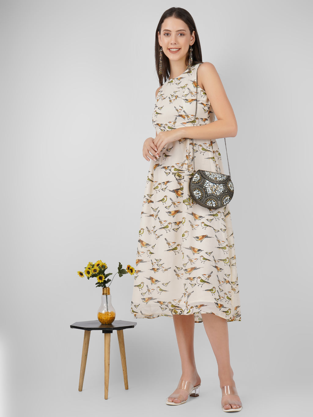 Chic Georgette for Summer Casual Wear with Elegant Women Midi Dress Beatnik India