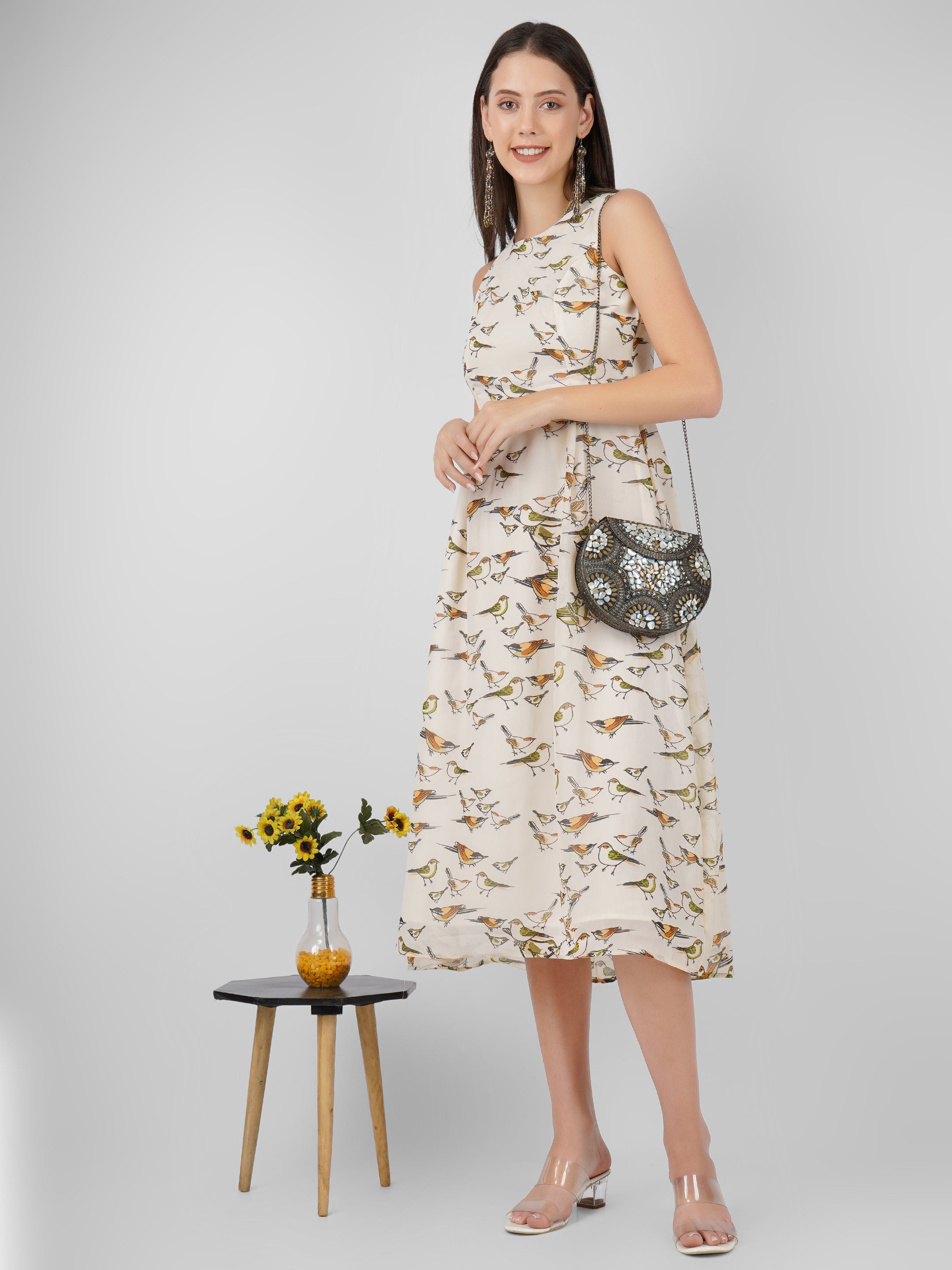 Chic Georgette for Summer Casual Wear with Elegant Women Midi Dress Beatnik India