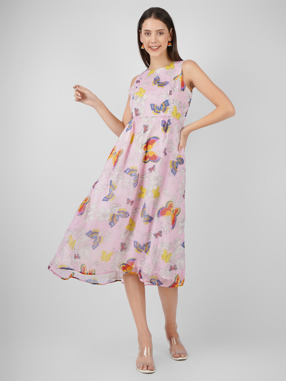 Chic Fit n Flare Chiffon with Figure Print Women Midi Dress Beatnik India