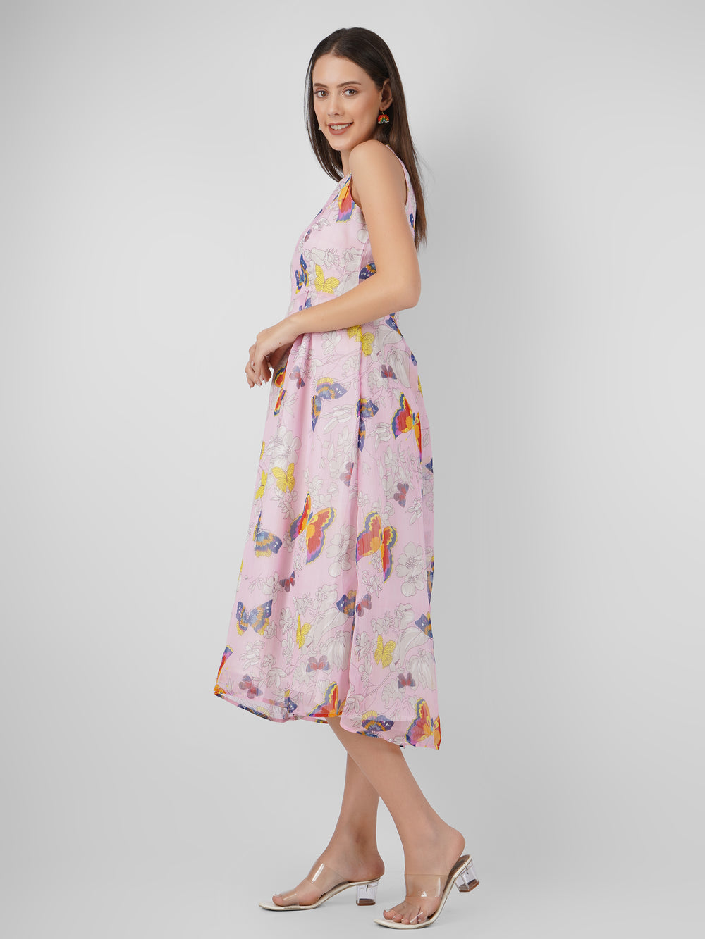Chic Fit n Flare Chiffon with Figure Print Women Midi Dress Beatnik India