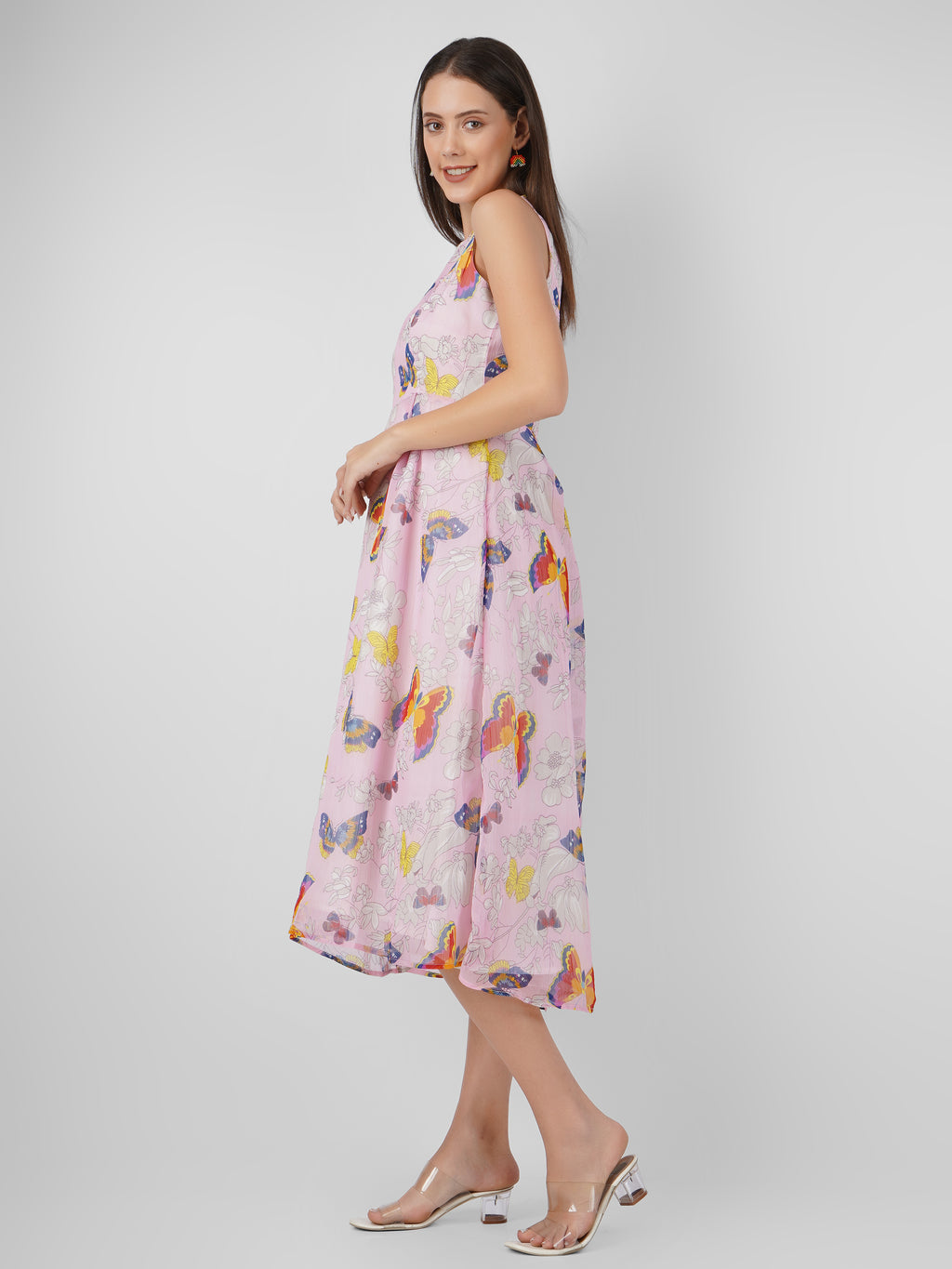 Chic Fit n Flare Chiffon with Figure Print Women Midi Dress Beatnik India