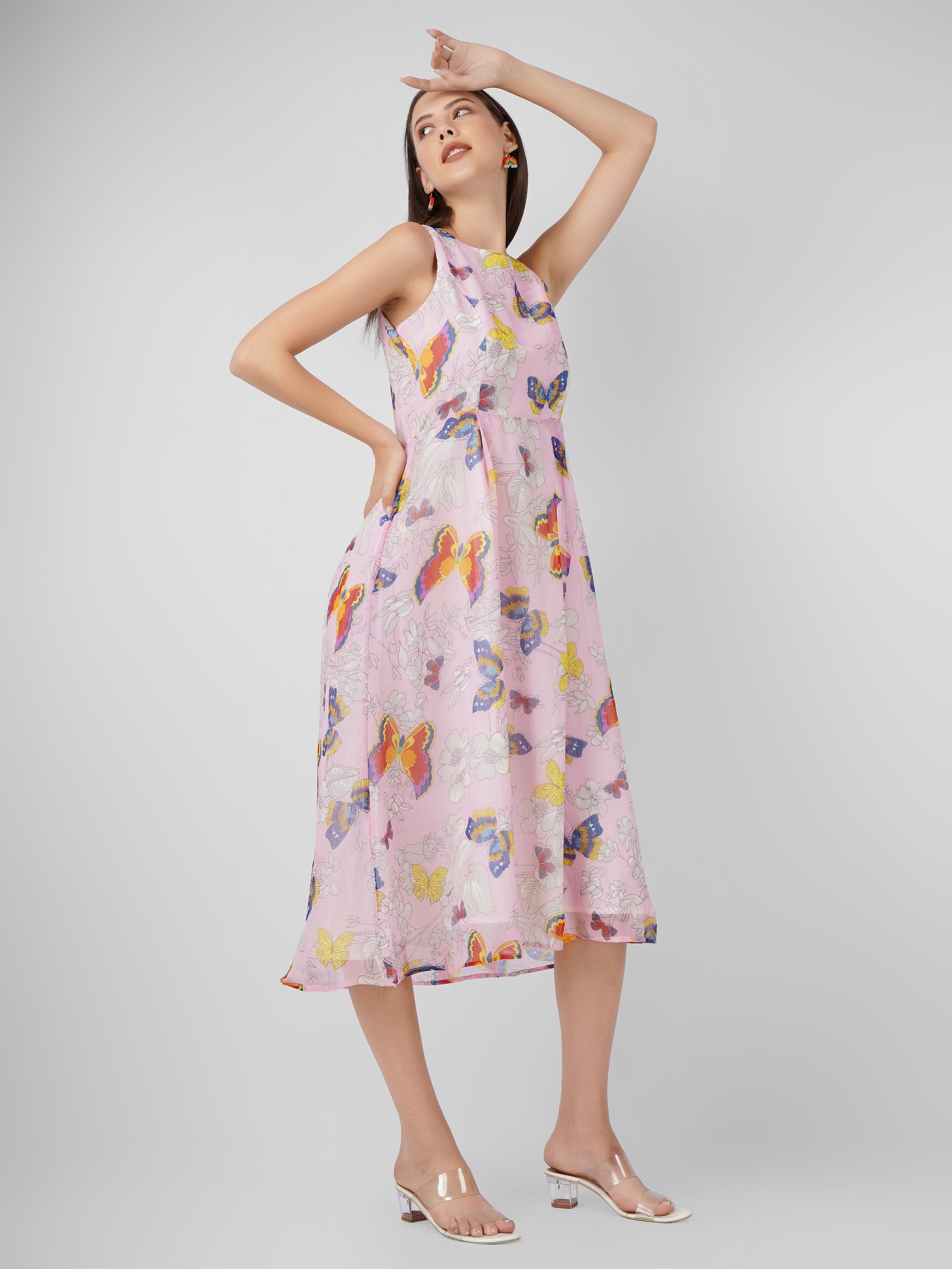 Chic Fit n Flare Chiffon with Figure Print Women Midi Dress Beatnik India