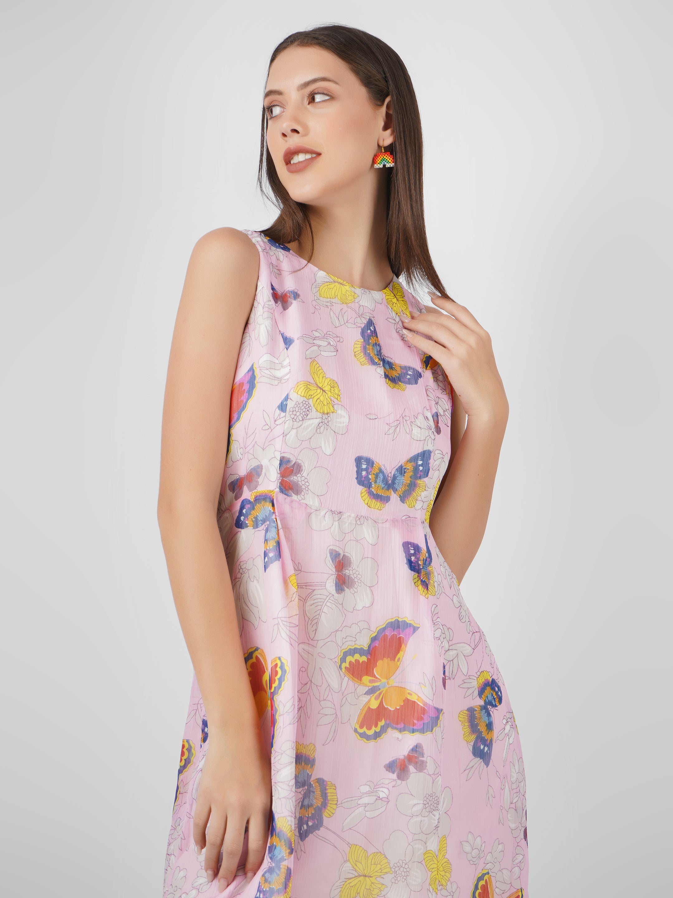 Chic Fit n Flare Chiffon with Figure Print Women Midi Dress Beatnik India