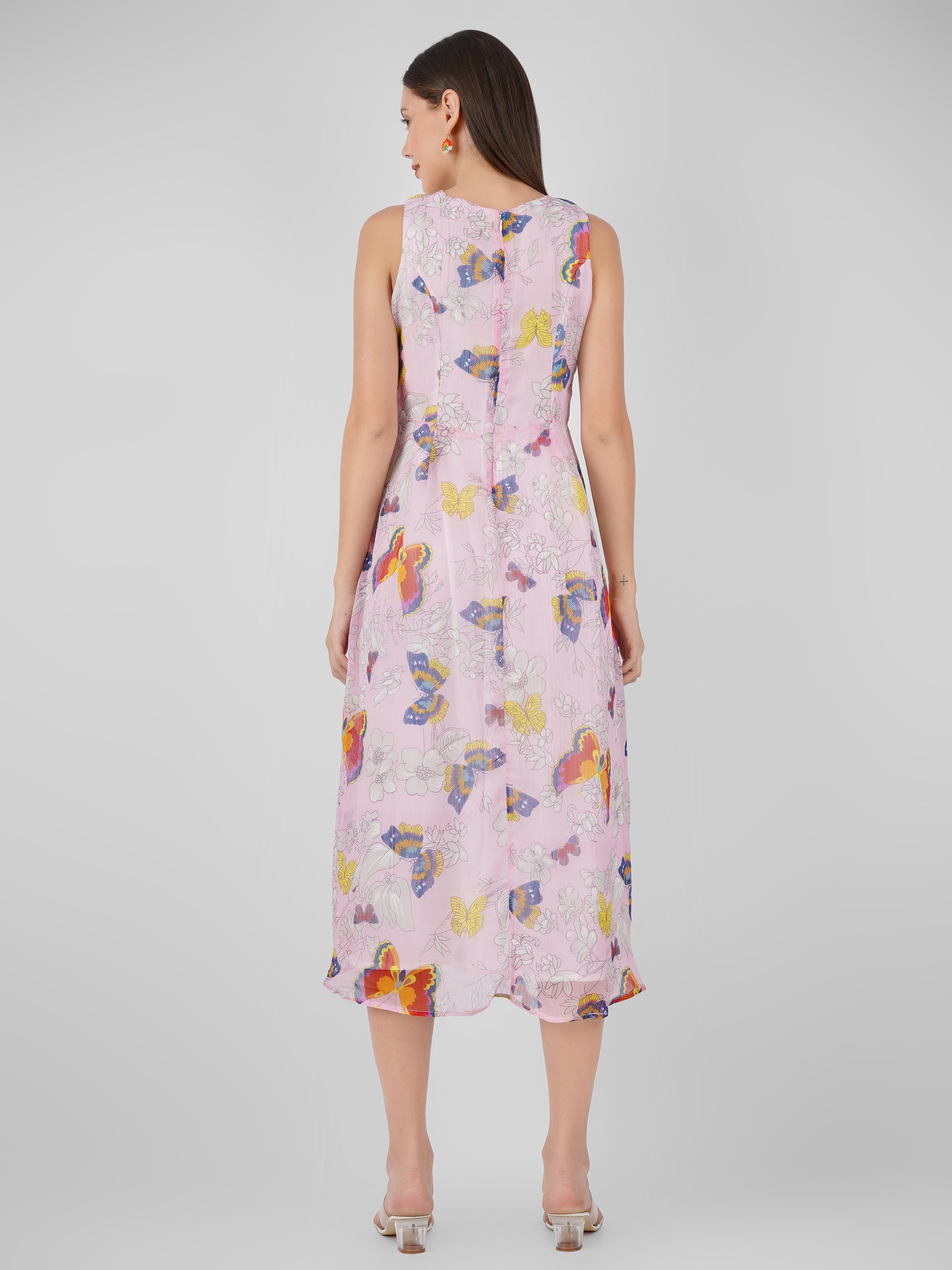 Chic Fit n Flare Chiffon with Figure Print Women Midi Dress Beatnik India
