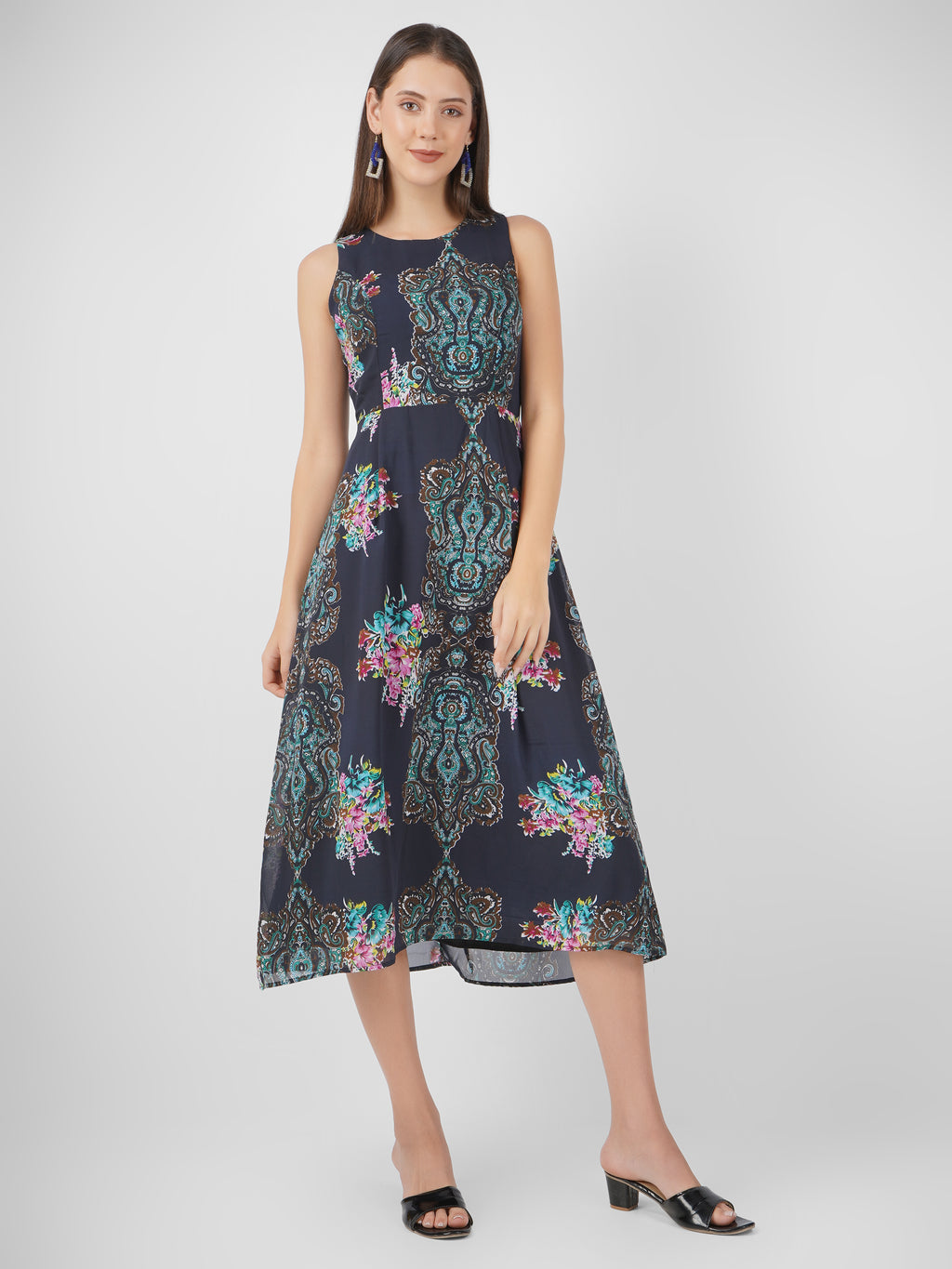 Floral Georgette Sleeveless Floral Women's Midi Sheath Dresses Beatnik India