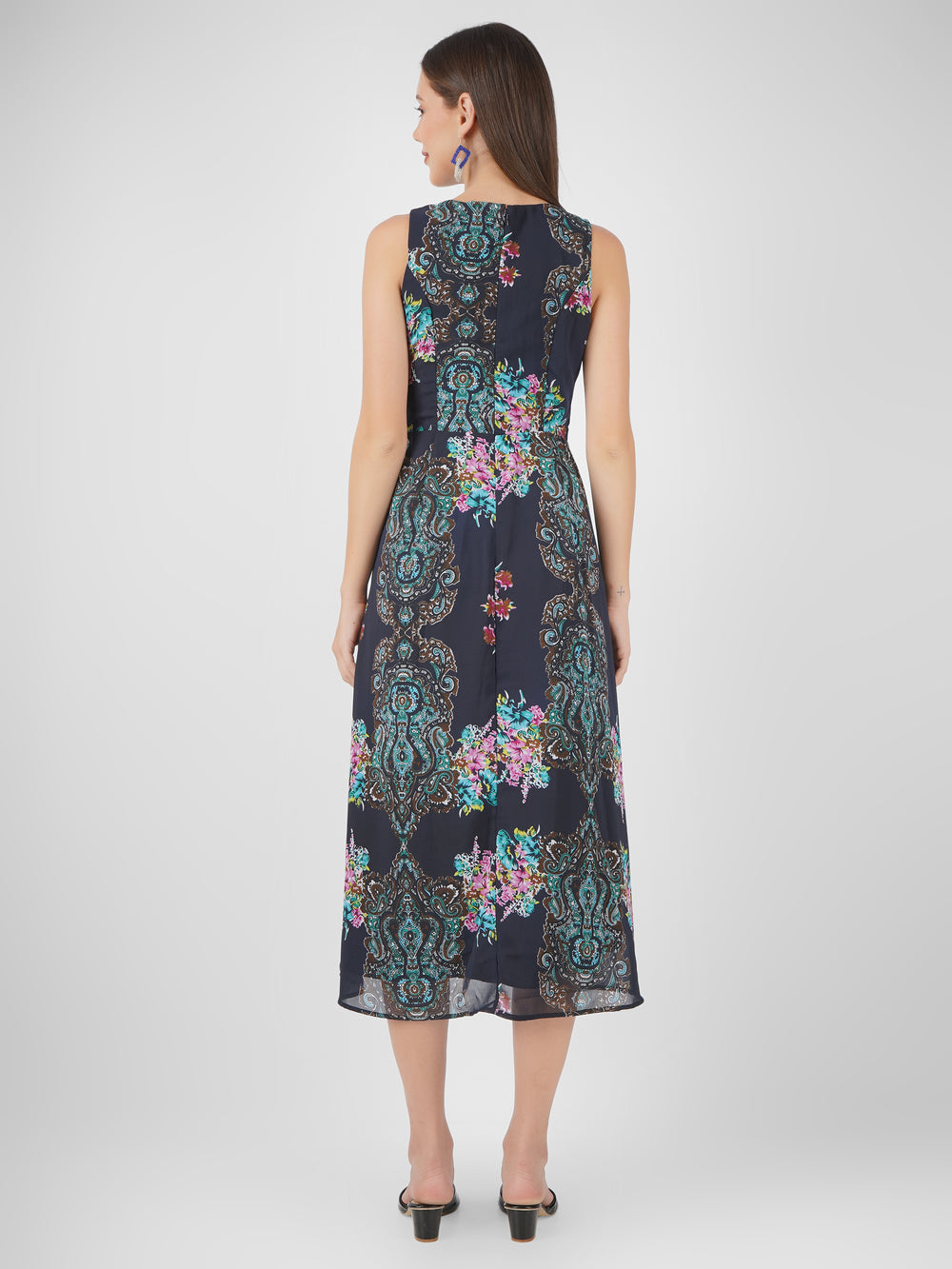 Floral Georgette Sleeveless Floral Women's Midi Sheath Dresses Beatnik India
