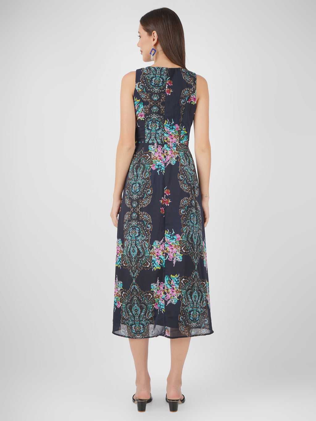 Floral Georgette Sleeveless Floral Women's Midi Sheath Dresses Beatnik India