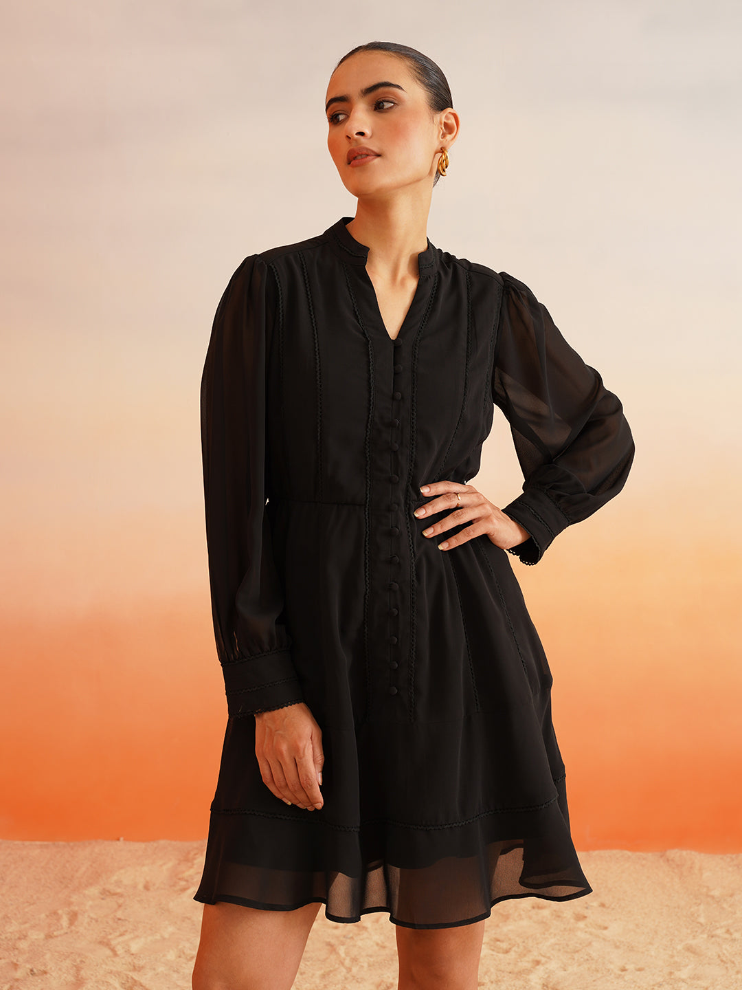 Chic Autumn Georgette Blouson Dress – Effortless Casual Elegance Beatnik