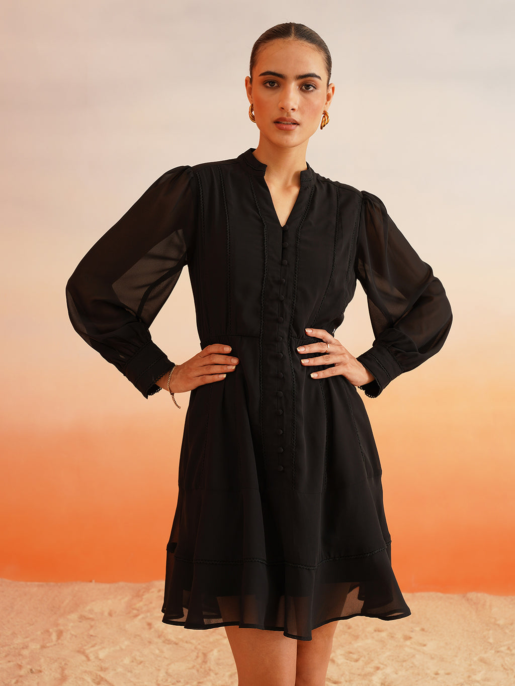 Chic Autumn Georgette Blouson Dress – Effortless Casual Elegance Beatnik