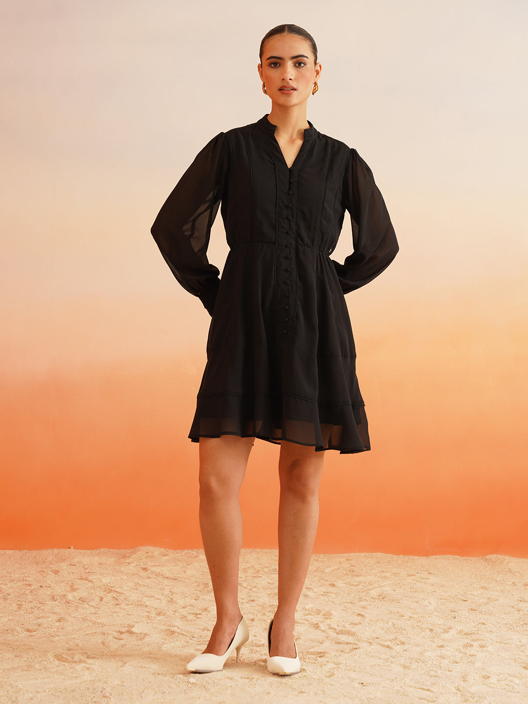 Chic Autumn Georgette Blouson Dress – Effortless Casual Elegance Beatnik