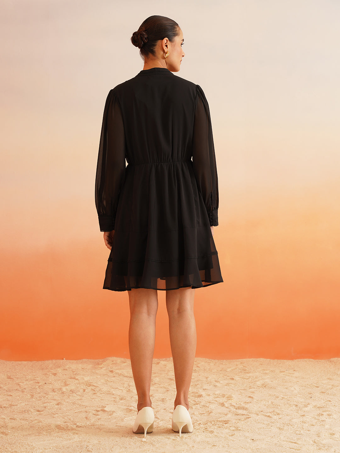 Chic Autumn Georgette Blouson Dress – Effortless Casual Elegance Beatnik