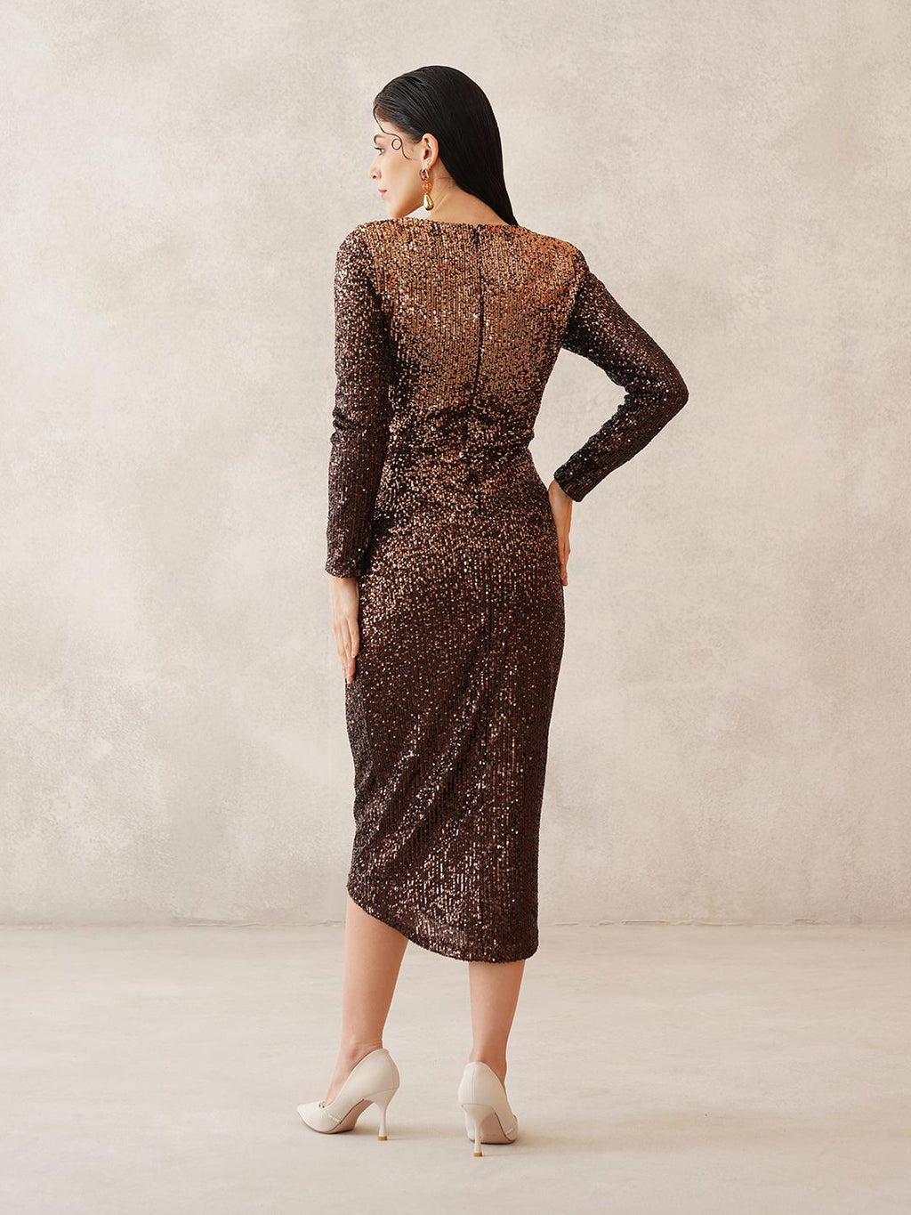 Brown Bodycon V-neck Dress Beatnik