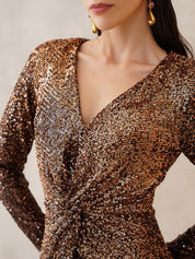 Brown Bodycon V-neck Dress Beatnik