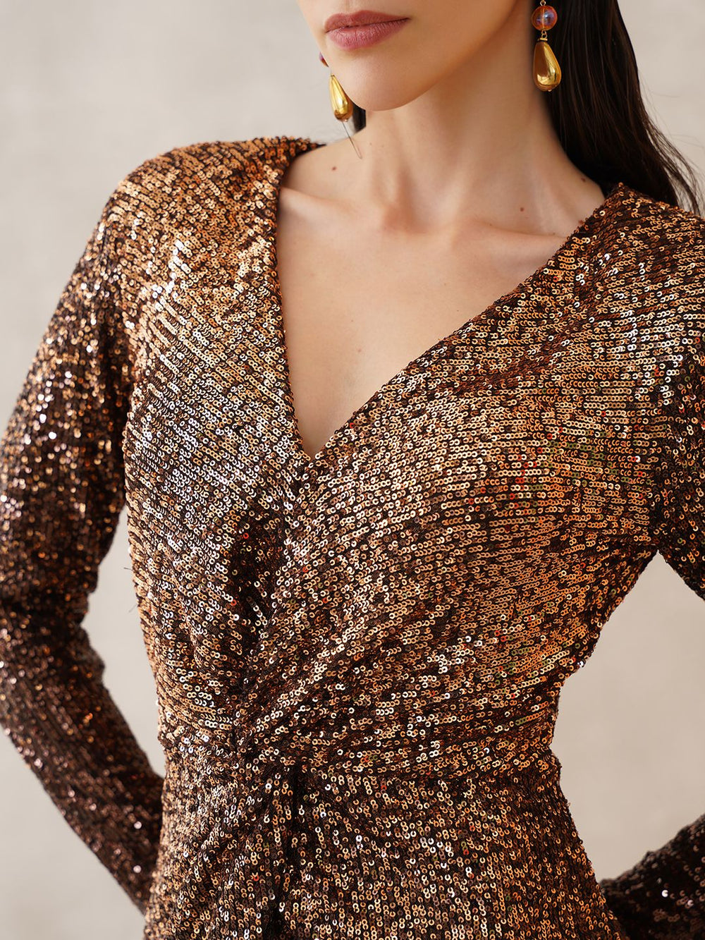 Brown Bodycon V-neck Dress Beatnik