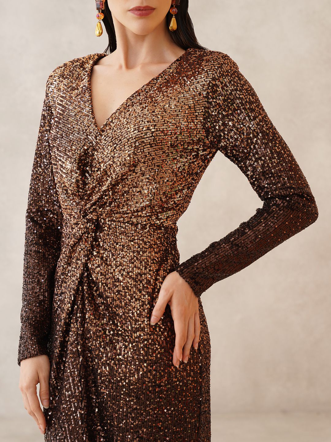 Brown Bodycon V-neck Dress Beatnik
