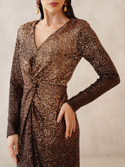 Brown Bodycon V-neck Dress Beatnik