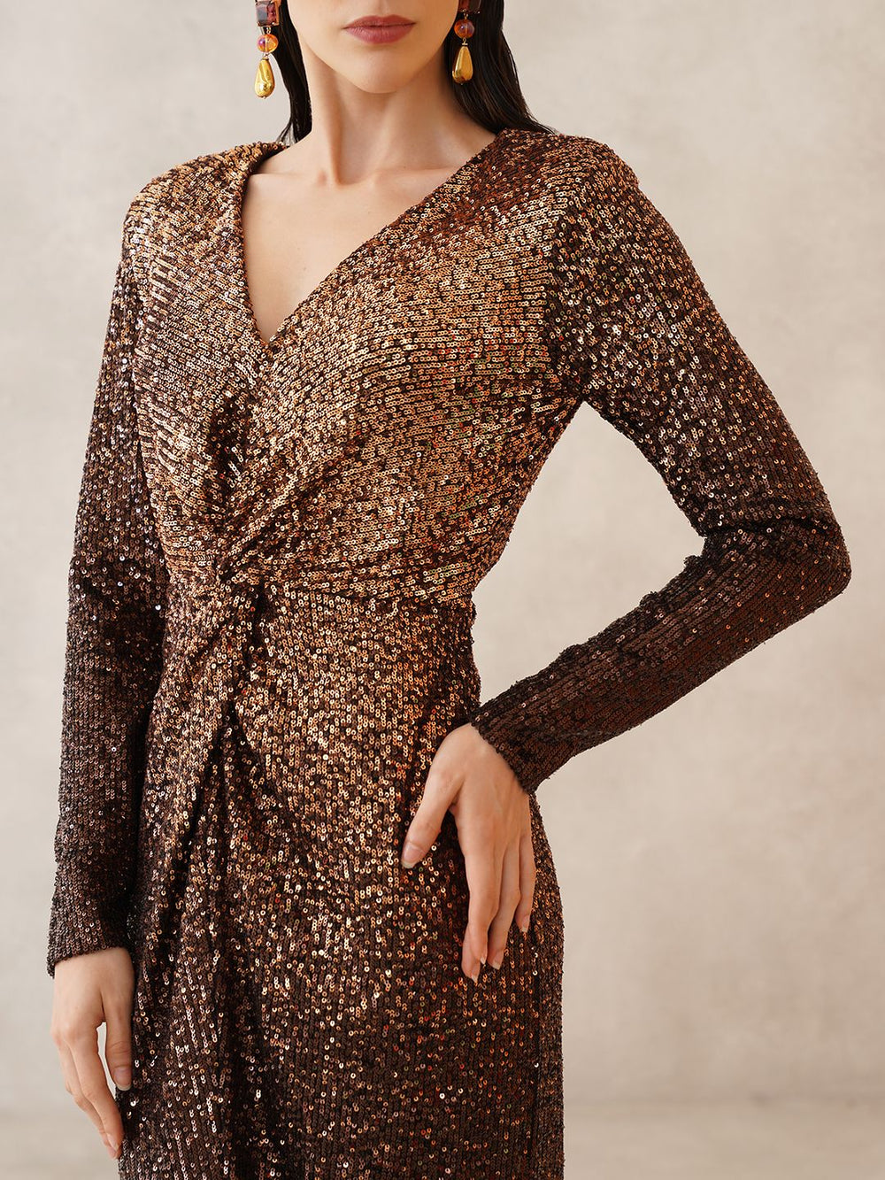 Brown Bodycon V-neck Dress Beatnik
