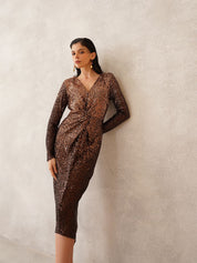 Brown Bodycon V-neck Dress Beatnik