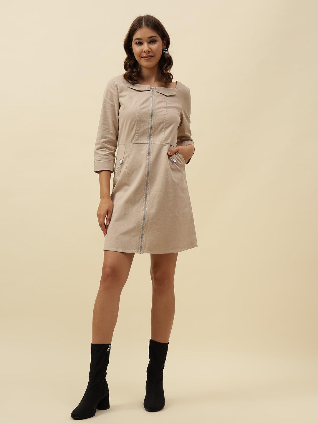 Chic Beige Cotton Blend Mini Blazer Dress – Perfect for Autumn Casual Wear Beatnik